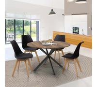 IDMARKET Table à manger ronde ALIX plateau HAWKINS 4-6 personnes pied araignée bois foncé et noir 120 cm
