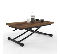 IDMarket Table basse Urbana 100 cm rectangulaire 2-en-1 relevable Bois foncé/Noir Design industriel