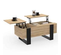 IDMarket Table basse Phoenix 2 plateaux relevables bois et noir