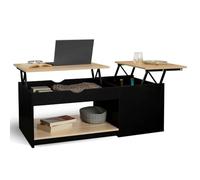 IDMarket Table basse Eyla rectangulaire 2 plateaux relevables coffre bois noir façon hêtre