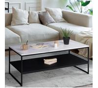 IDMARKET Table basse ALASKA double plateau effet marbre et noir pieds métal