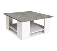 IDMARKET Table basse carrée ELI blanche plateau effet béton