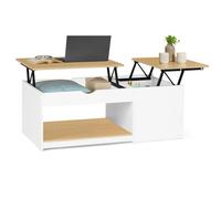 IDMarket Table basse ELEA 2 plateaux relevables avec coffre Bois blanc façon hêtre