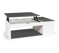 IDMarket - Table Basse Coffre Plateau relevable ELEA Blanc et Gris | Rectangulaire, 110 x 60 x 45/58 cm, bois blanc et plateaux gris