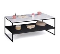IDMarket - Table Basse Fixe Alaska Double Plateau Effet marbre et Noir | Rectangulaire, avec étagère inférieure, 113 x 60 x 45 cm, plateau effet marbre et pieds en métal noir