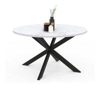 IDMarket - Table Basse Fixe Alaska Ronde Plateau Effet marbre et Noir | 70 x 70 x 40,5 cm, plateau effet marbre et pied ariagnée en métal noir