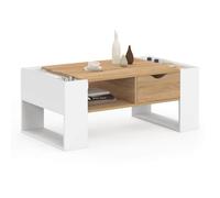 IDMARKET Table basse rectangulaire BERYL avec tiroir bois blanc et façon hêtre