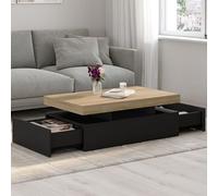 IDMarket Table basse ELSA rectangulaire 2 tiroirs bois noir plateau façon hêtre