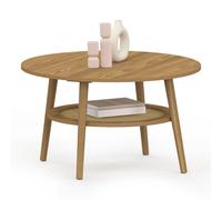 IDMarket Table basse ronde HANAE 70 cm bois façon hêtre plateau effet naturel cannage