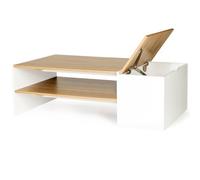 IDMarket - Table Basse Fixe IZIA avec Coffre Blanc et Bois | Rectangulaire, contemporaine, 110 x 60 x 36 cm, bois blanc et plateaux façon hêtre