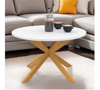 IDMarket - Table Basse Gisele Ronde 70 cm Pied araignée Plateau Blanc et Pied Effet Bois