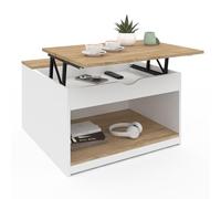 IDMarket - Table Basse Plateau relevable carrée ELEA avec Coffre Bois Blanc et façon hêtre
