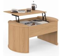 IDMarket - Table Basse Plateau relevable DIVIA Ovale Bois | 100 cm, design arrondi, coloris bois façon hêtre