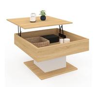 IDMarket - Table basse Eden carrée - Plateau relevable - Bois et blanc