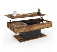 IDMarket - Table Basse Plateau relevable Eden Effet Vieilli et Noir | Rectangulaire, 110 x 60 x 40/53 cm, pied central, bois foncé effet vieilli et noir