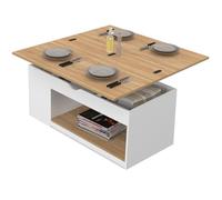 IDMarket – Table basse ELEA relevable convertible en table à manger blanc et façon hêtre