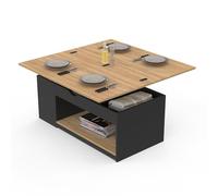 IDMarket - Table basse ELEA plateau relevable convertible 100 cm bois noir et façon hêtre