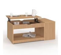 IDMarket - Table Basse Plateau relevable rectangulaire Juliette avec Coffre Lattes tasseau Bois Coloris chêne