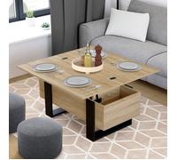 Table basse rectangulaire relevable convertible en table à manger PHOENIX bois et noir