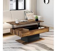 Table basse plateau relevable rectangulaire EDEN bois foncé effet vieilli et noir Bois G