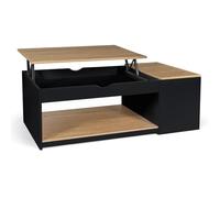 IDMarket - Table Basse Plateau relevable rectangulaire ELEA avec Coffre Bois Noir et façon hêtre