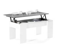 IDMARKET Table basse plateau relevable rectangulaire TARA bois blanc et effet béton