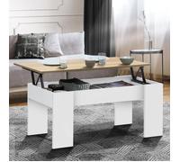IDMARKET Table basse plateau relevable rectangulaire TARA bois blanc et imitation hêtre