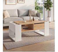 IDMARKET Table basse rectangulaire BERYL avec tiroir bois blanc et façon hêtre