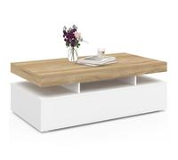 IDMarket - Table basse rectangulaire ELSA 100 cm 2 tiroirs bois blanc plateau façon hêtre