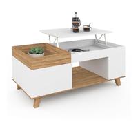 IDMarket - Table Basse rectangulaire Plateau relevable et Plateau Amovible avec Coffre Lola Bois et Blanc