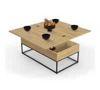 IDMarket - Table Basse rectangulaire relevable Convertible en Table à Manger Detroit Design Industriel