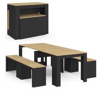 IDMarket - Table Console avec bancs Extensibles Orlando 235 cm Bois et Noir | Ensemble table console extensible + 2 bancs extensibles - 10 personnes - bois noir et façon hêtre