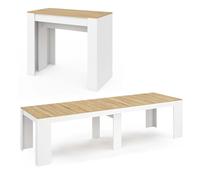 IDMARKET Table console extensible ORLANDO 14 personnes 300 cm blanc et façon hêtre