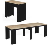 IDMarket Table Console Extensible Orlando 235 cm Noir et bois façon hêtre pour 10 personnes