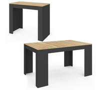 IDMarket - Table Console Extensible Orlando 6 Personnes 140 cm Bois Noir et façon hêtre