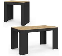 IDMarket - Table Console Extensible Orlando 6 Personnes 140 cm Bois Noir et façon hêtre