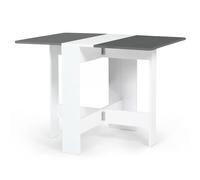 IDMarket Table console pliable EDI pour 2-4 personnes bois blanc plateau gris 103 x 76 cm