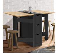 Table console pliable edi 2-4 personnes avec 3 tiroirs noirs plateau façon hêtre 103 x 76 cm