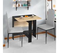IDMARKET Table console pliable EDI 2-4 personnes bois noir plateau façon hêtre 103 x 76 cm