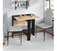 IDMarket Table console pliable EDI - 2-4 personnes - noir, plateau façon hêtre 103 x 76 cm