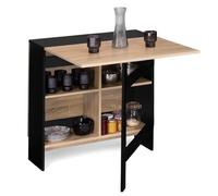 IDMarket - Table Console Pliable EDI 2-6 Personnes 150 x 80 cm | Avec rangements, coloris bois noir et plateau façon hêtre