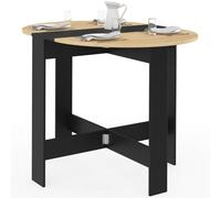 IDMARKET Table console pliable ronde EDI 2-4 personnes bois noir plateau façon hêtre 103 x 76 cm