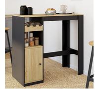 IDMARKET Table de bar AMERI avec placard et range bouteilles 2 personnes bois et noir