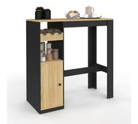 IDMarket - Table de Bar Ameri avec Placard et Range Bouteilles 2 Personnes Bois et Noir
