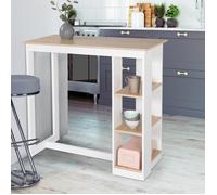 IDMarket Table de bar BARTH – 2 à 4 personnes, ajourée bois blanc, plateau façon hêtre