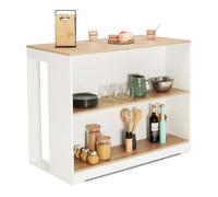 IDMarket Table de bar îlot JUNO bois blanc et plateau façon hêtre