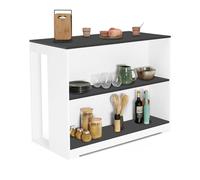 IDMarket Table de bar îlot JUNO bois blanc et plateau gris