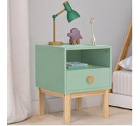 IDMARKET Table de chevet enfant JACOB 1 tiroir + 1 niche vert d'eau et bois