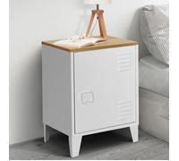 IDMarket Table de chevet Ester 1 porte métal blanc plateau façon hêtre design industriel