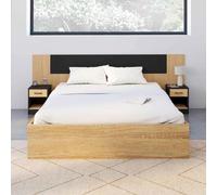IDMARKET Tête de lit sur pied avec chevets modulables SAPA pour lit 140, 160 ou 180 cm bois et noir